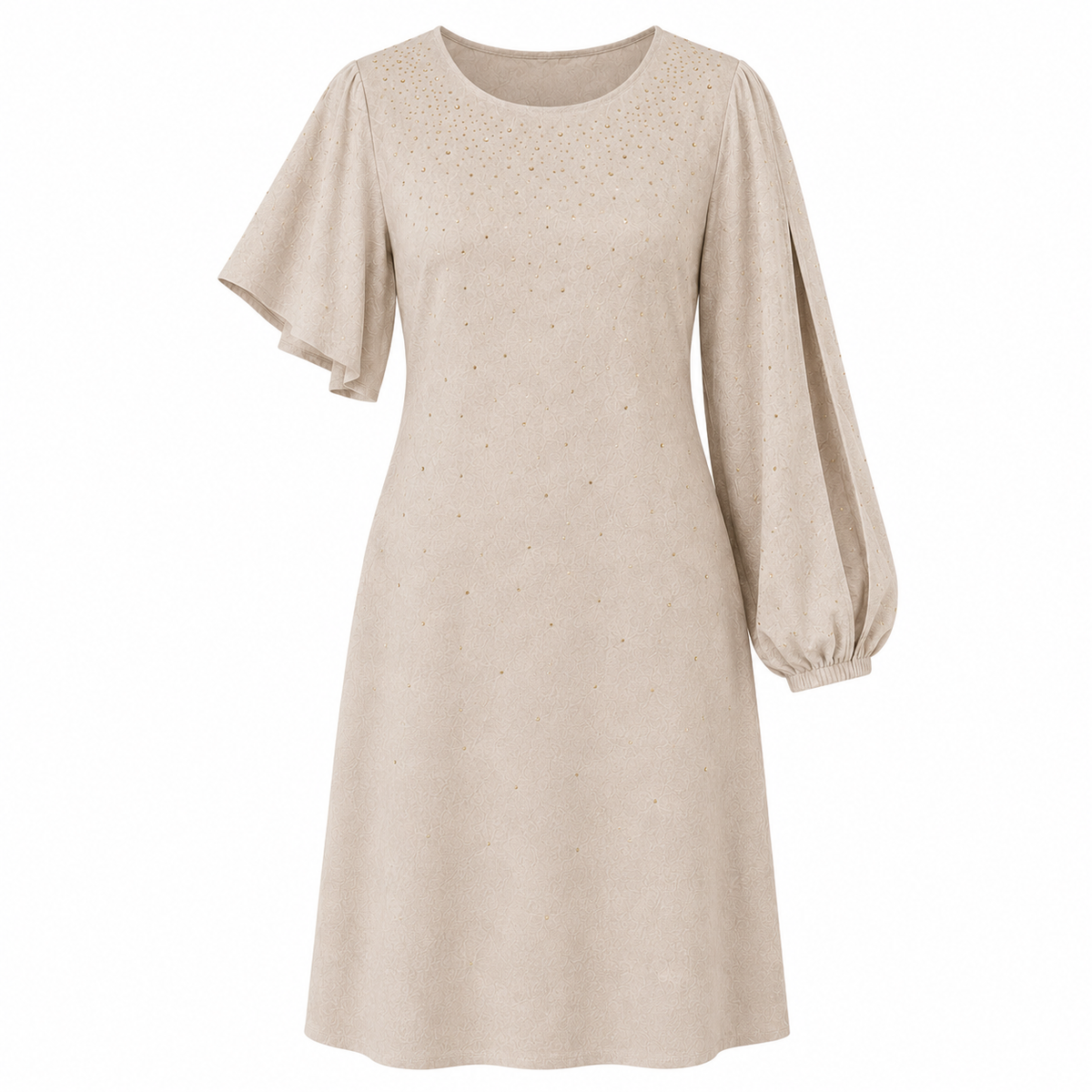Asymmetrisches Midikleid mit feinen goldenen Strasssteinen